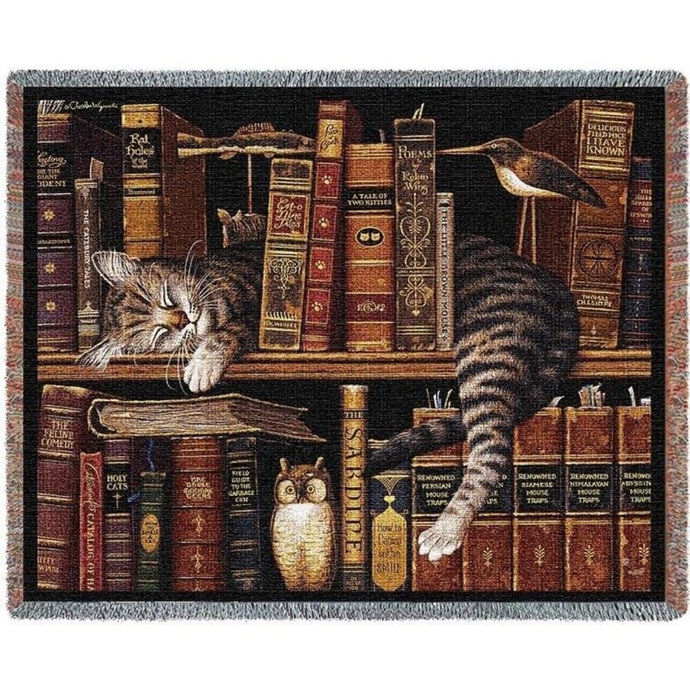 New Cat Frederick the Literate Woven Cotton Afghan Gift Throw Blanket Wysocki